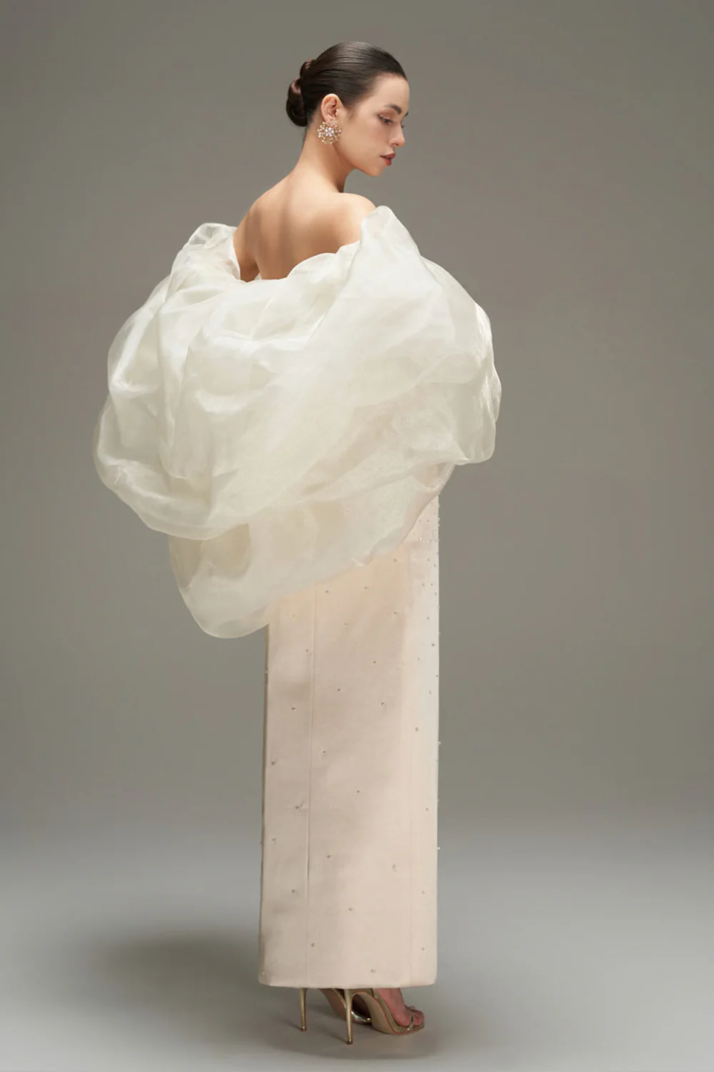 Bria Cape Sleeve Taffeta Maxi Dress