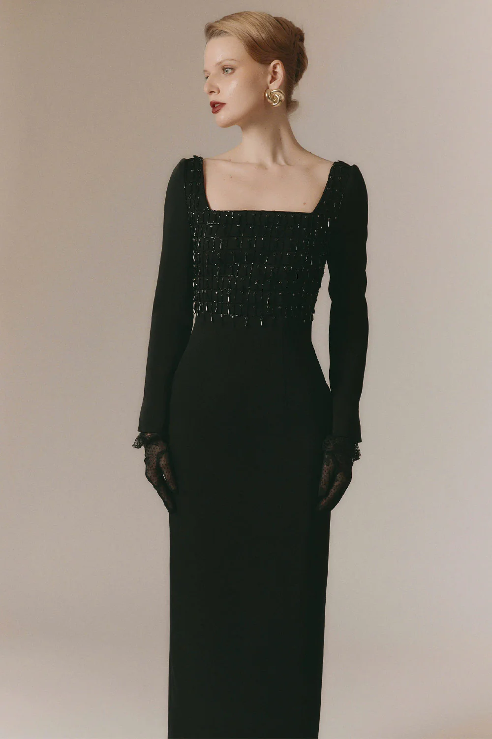 Starlight Sheath Back Slit Poly Silk Ankle Length Dress