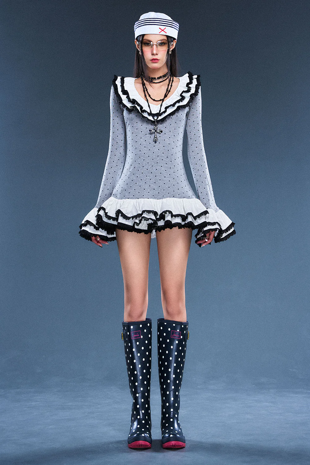 Fang Scoop Neck Ruffle Mini Dress