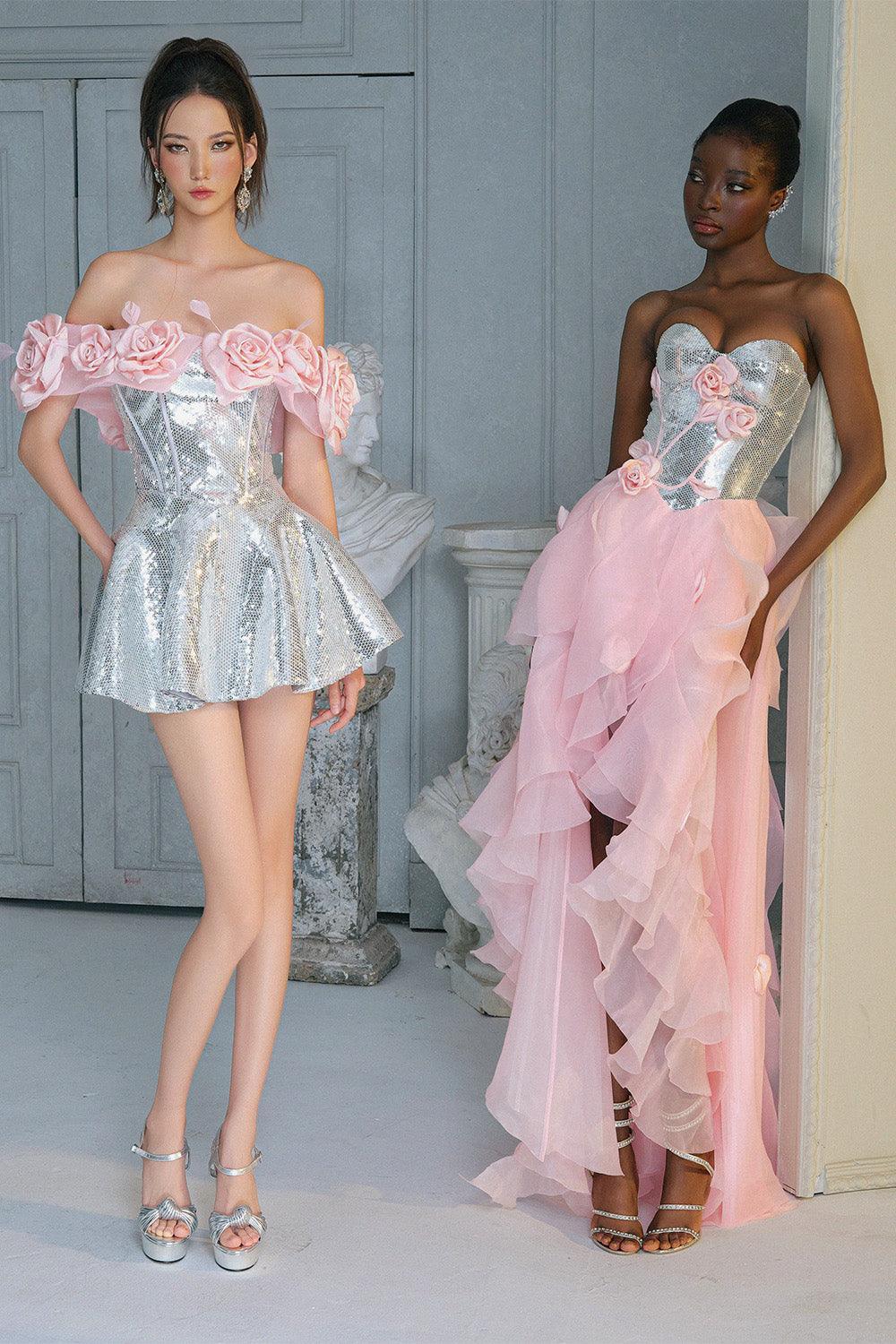 Mina Rose Fit and Flare Off-Shoulder Sequin Mini Dress