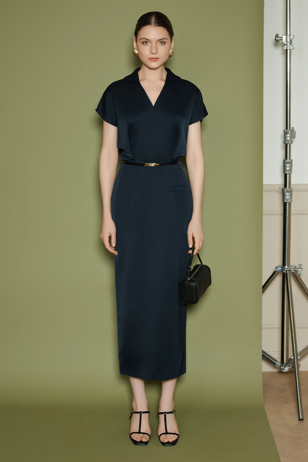 Camila V-Neck Satin Midi Dress