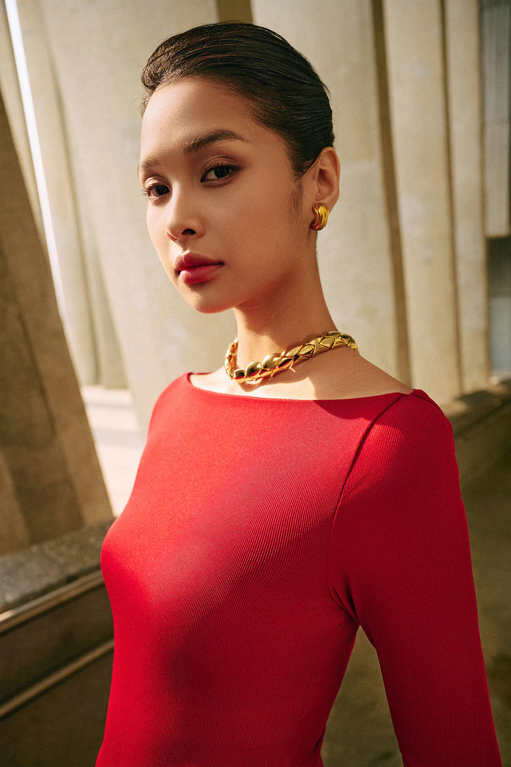 Scarlett Asymmetric Draped Jersey Maxi Dress