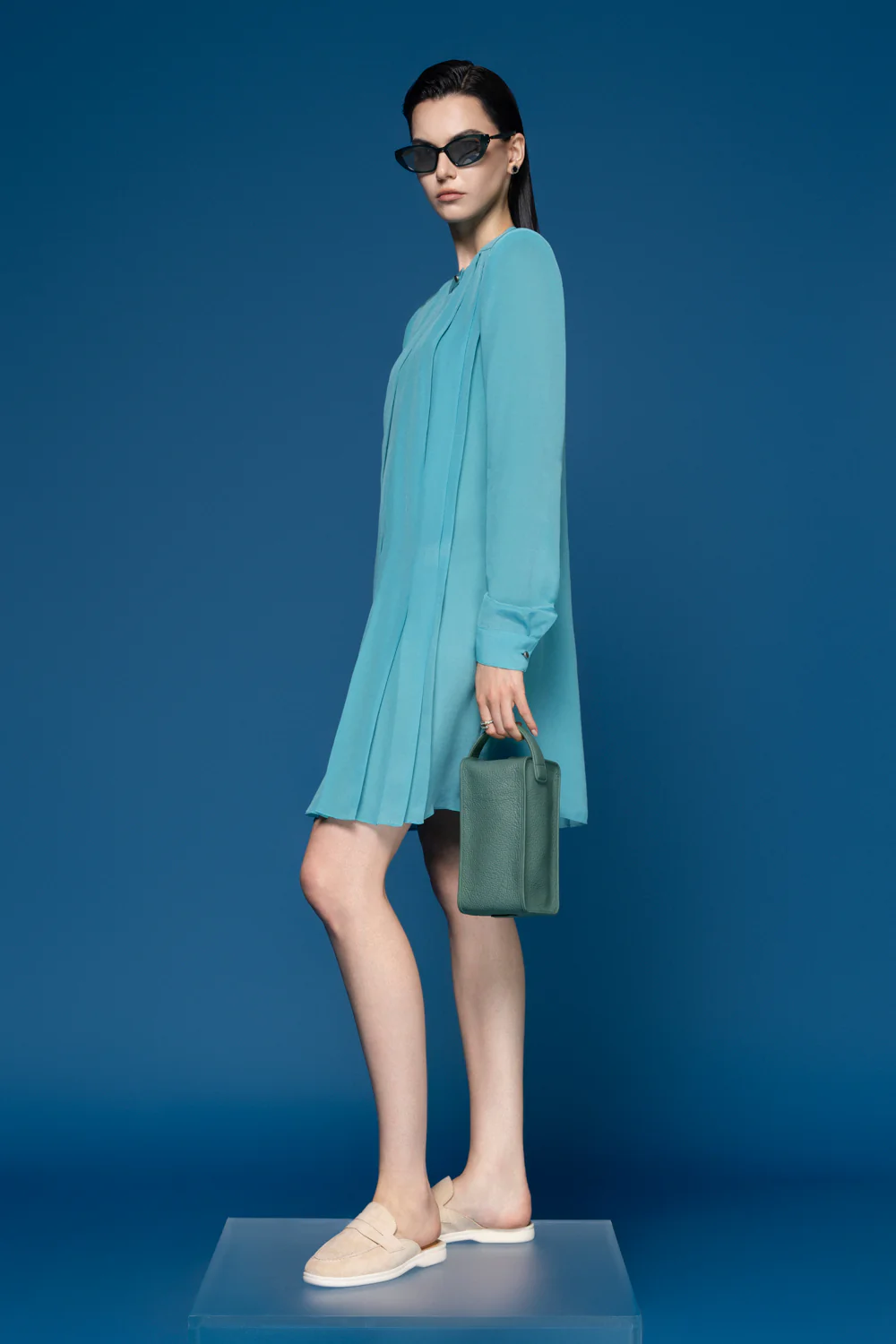 Sorbonne Straight Round Neck Silk Chiffon Mini Dress