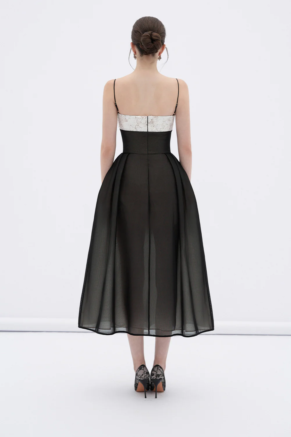 Vela A-line Corset Waist Mesh Midi Dress