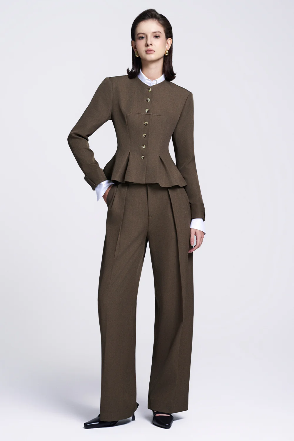 Colette Peplum V-Neck Twill Jacket