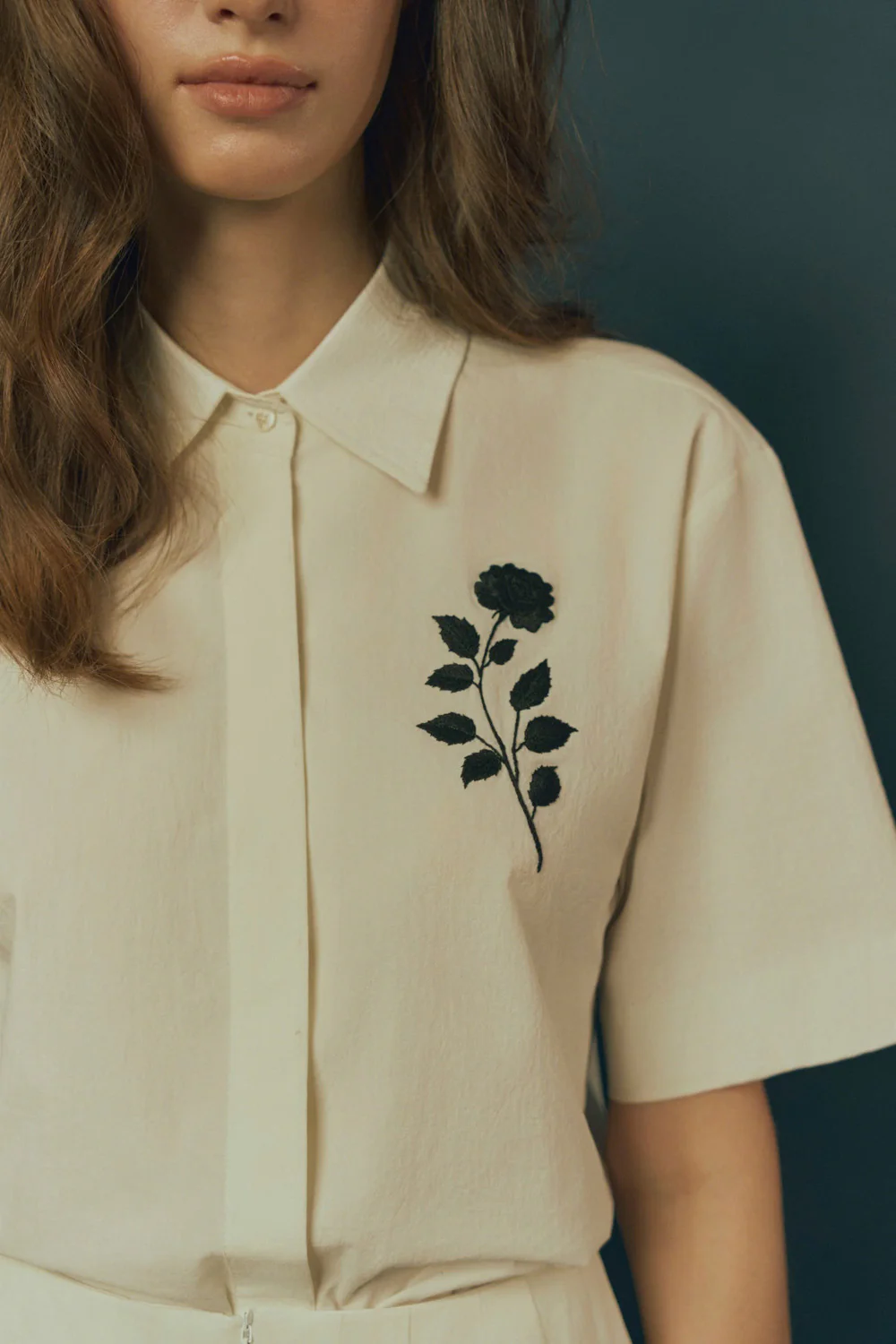 Rose Straight Embroidered Cotton Shirt