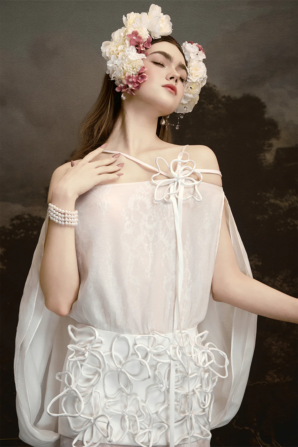 Eternal Muse Off-Shoulder Gathering Midi Dress