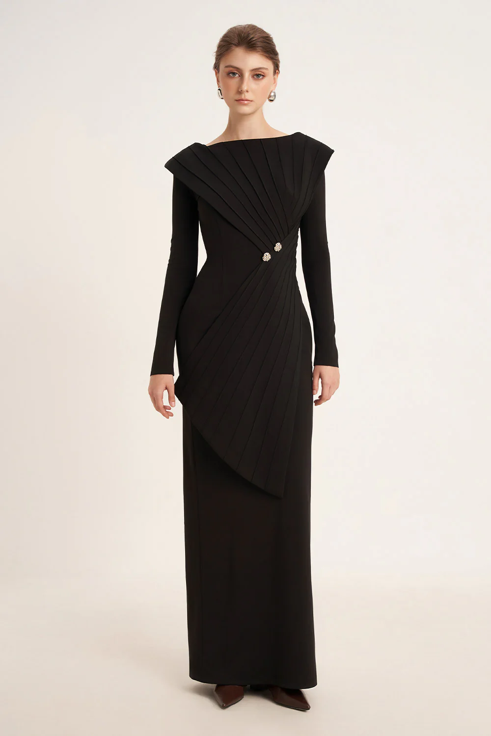 Salvia Sheath Back Slit Cotton Floor Length Dress