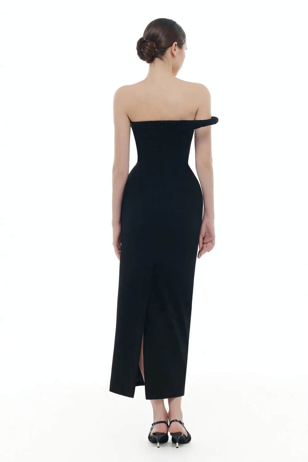 Victoria Straight Across Neck Draped Midi Dress