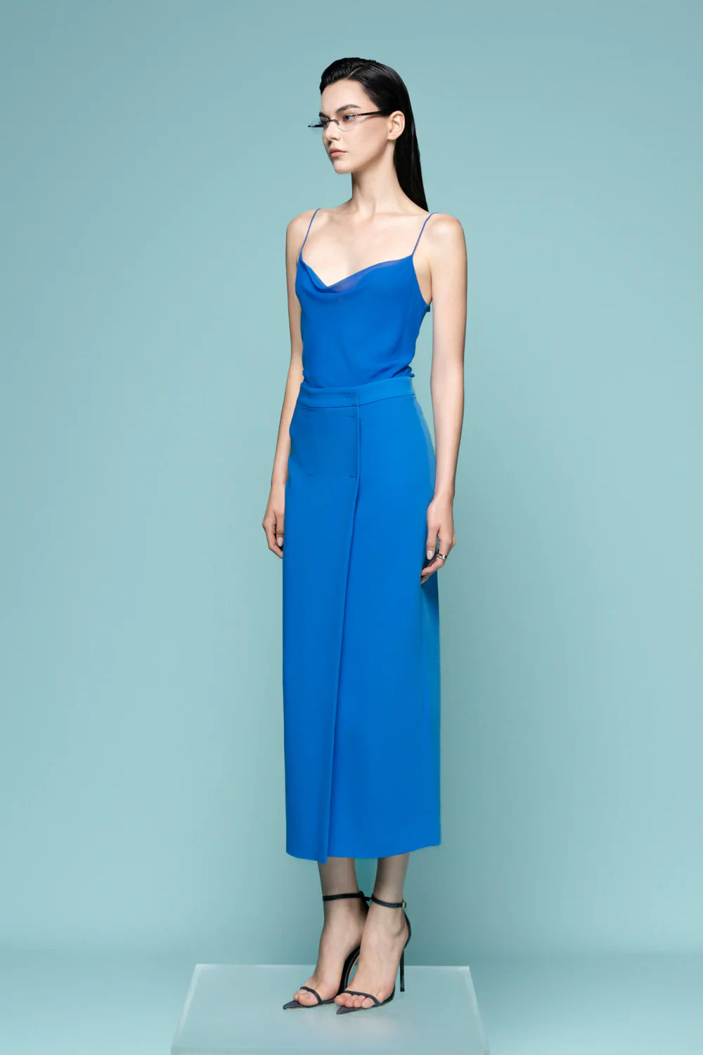 Nancy Straight High Waist Silk Crepe Midi Skirt