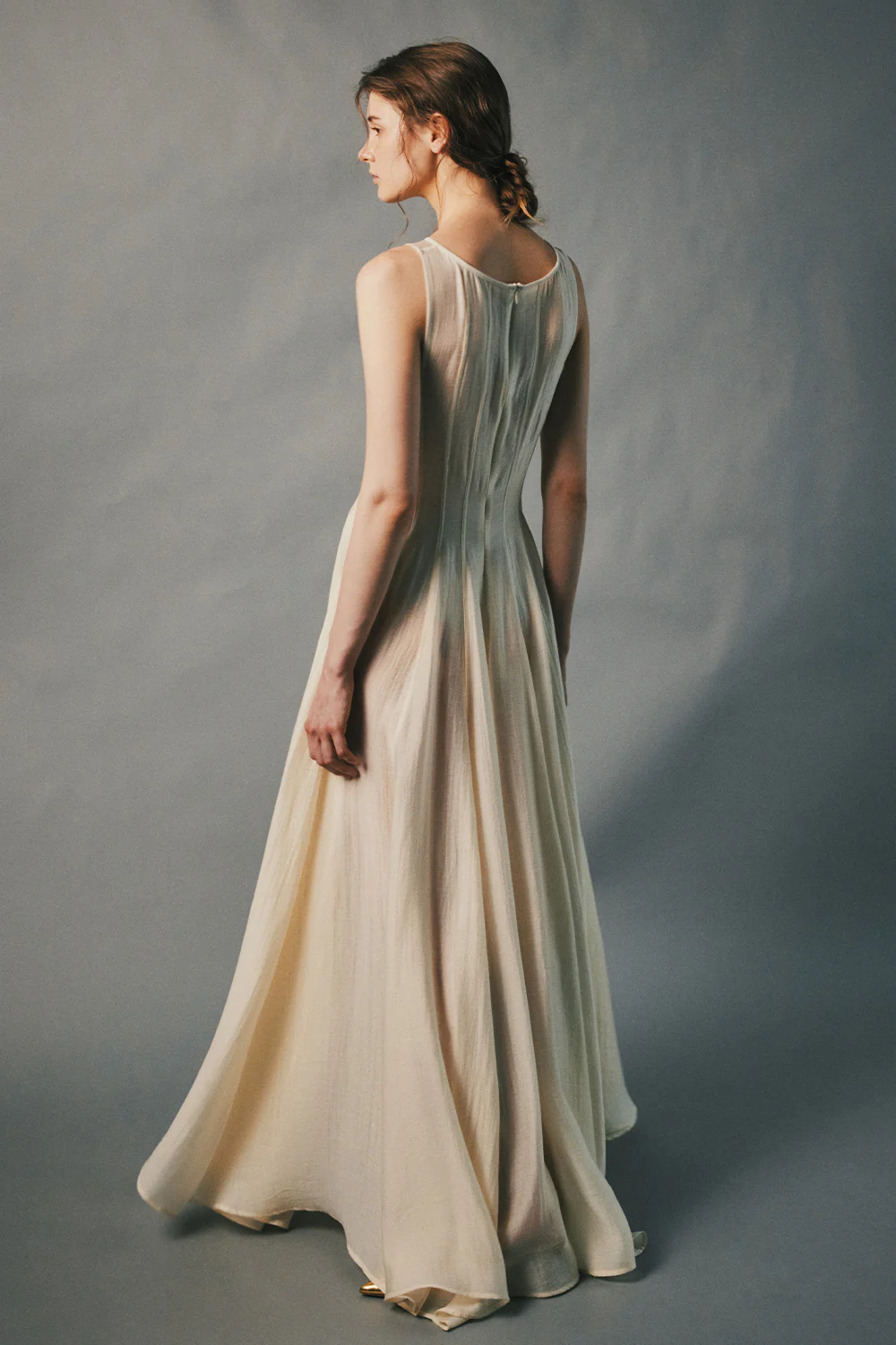 Ivory Split Boat Neck Draped Maxi Dress