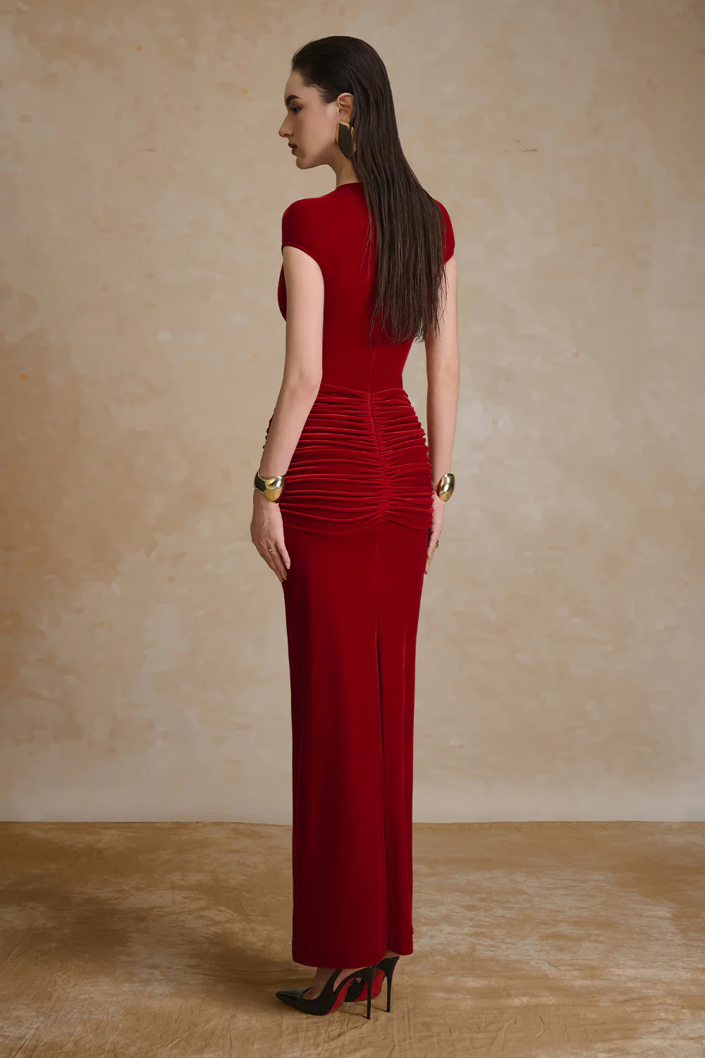 Umber Sheath Gathering Maxi Dress