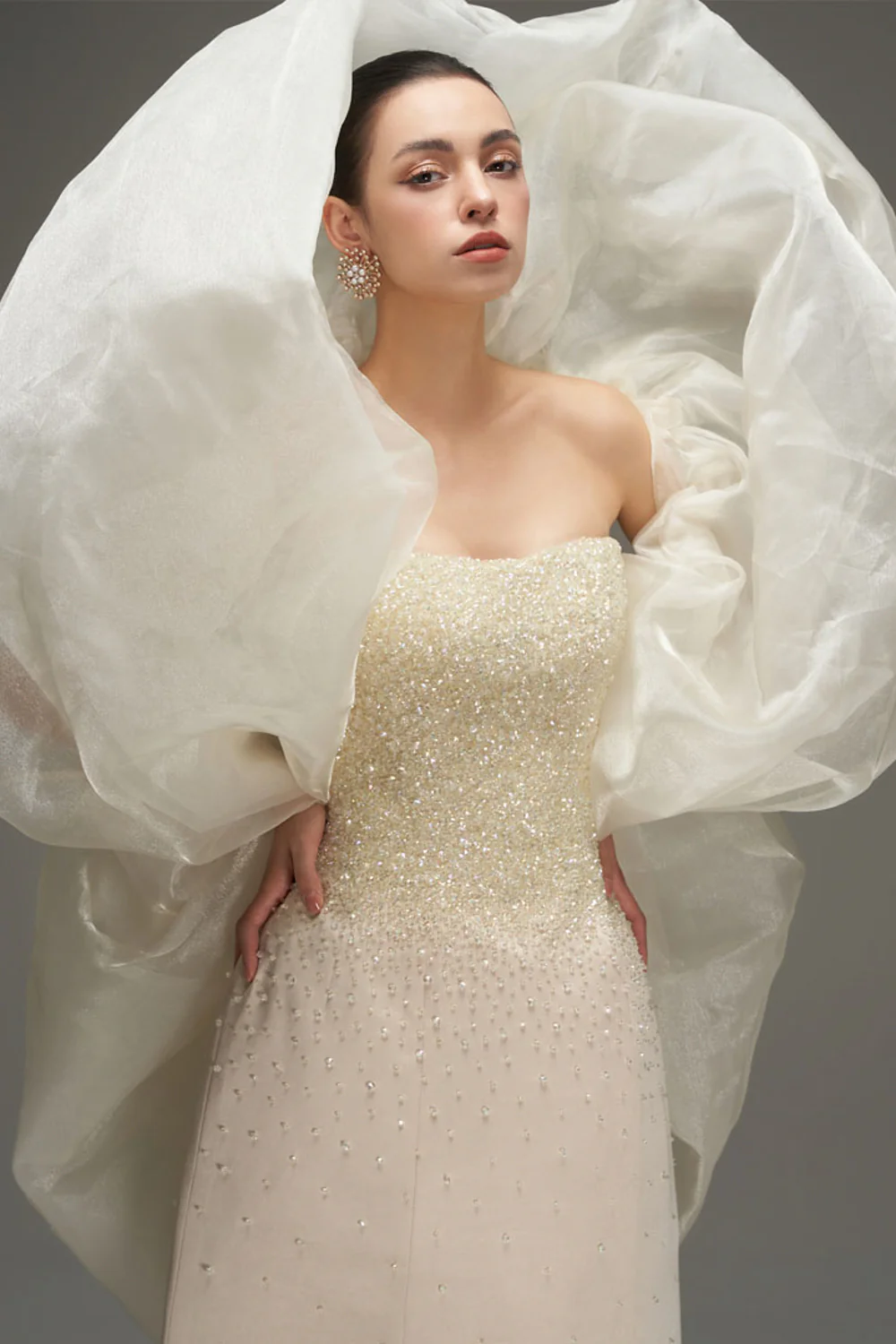 Bria Cape Sleeve Taffeta Maxi Dress