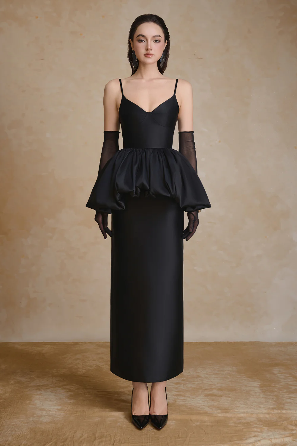 Lullaby Peplum Gathering Maxi Dress