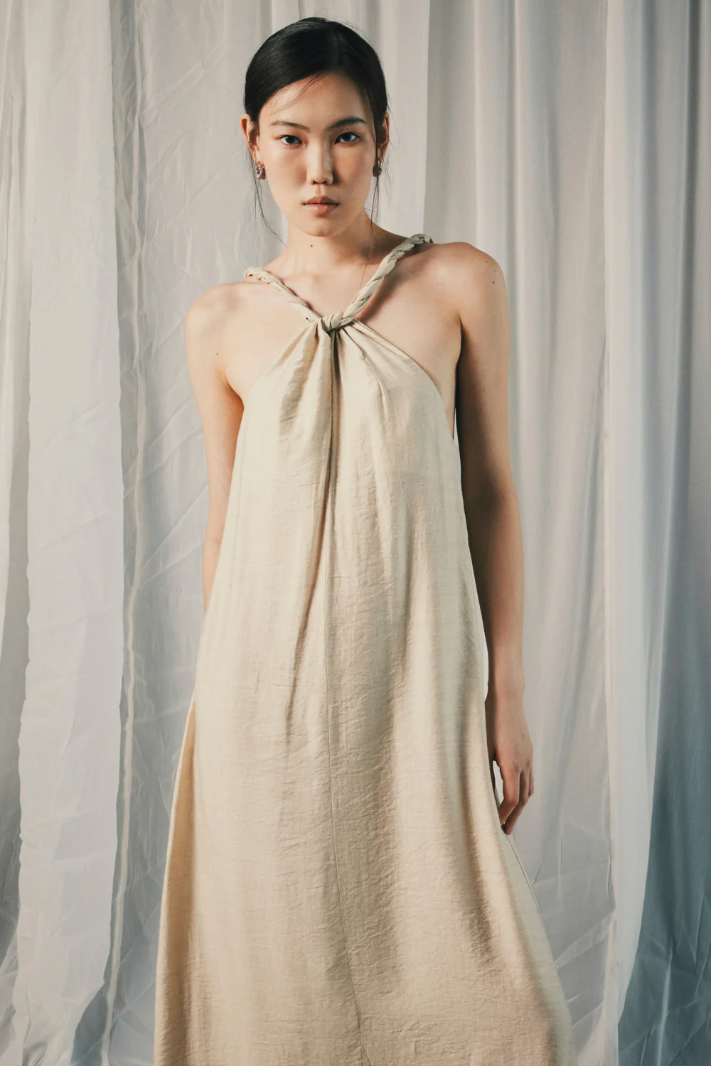 Twisted Noon Halter Draped Maxi Dress