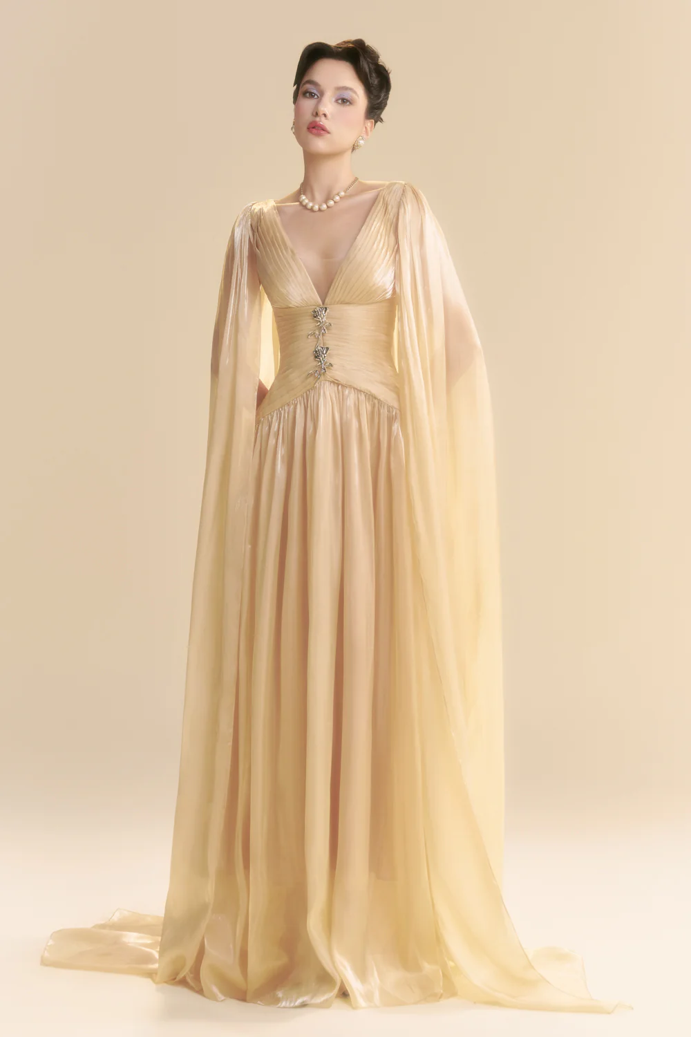 Lustre V-Neck Pin Tuck Maxi Dress