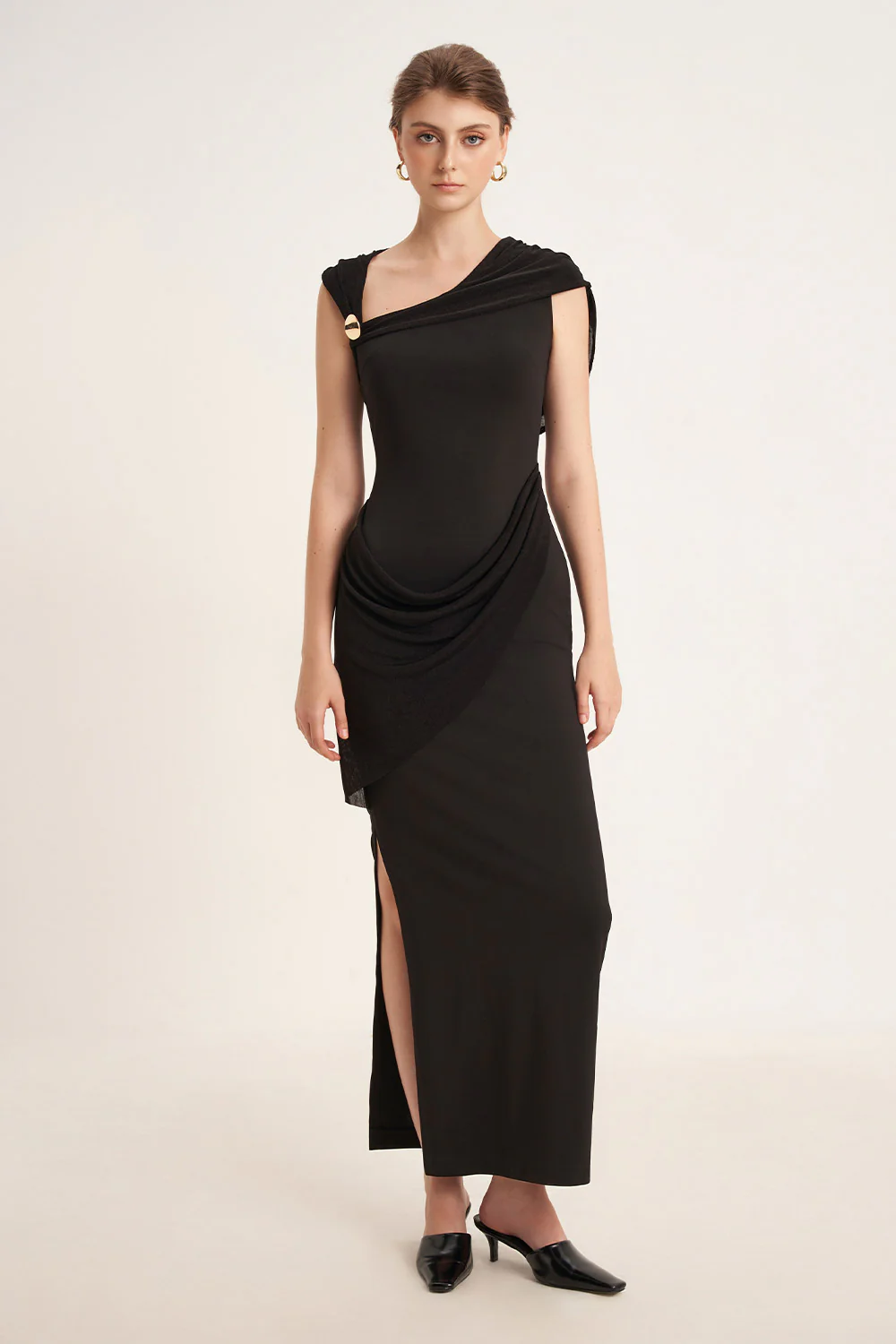 Elderberry Sheath Asymmetric Neck Cotton Spandex Ankle Length Dress