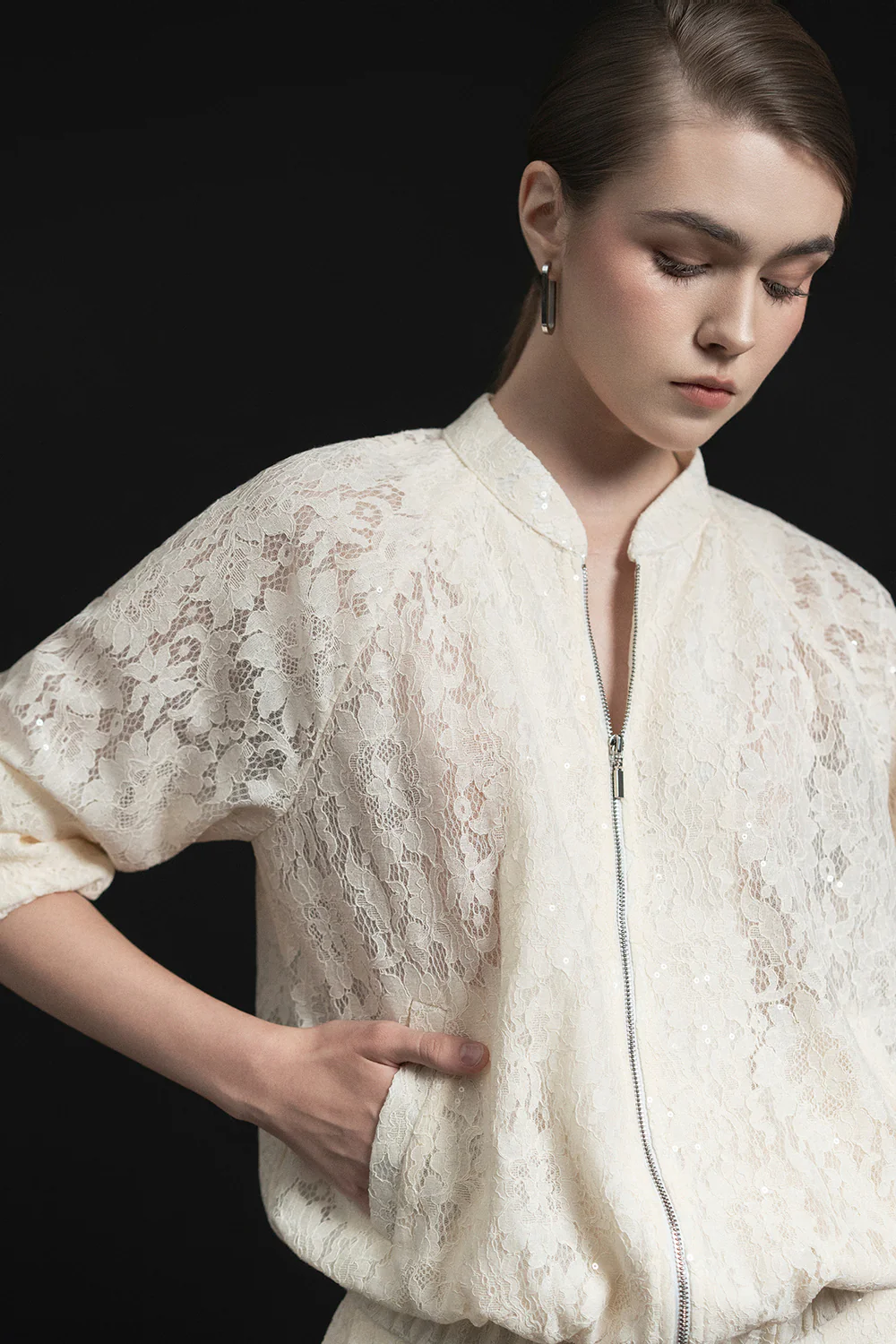 Aza Blouson Front Zipper Lace Jacket