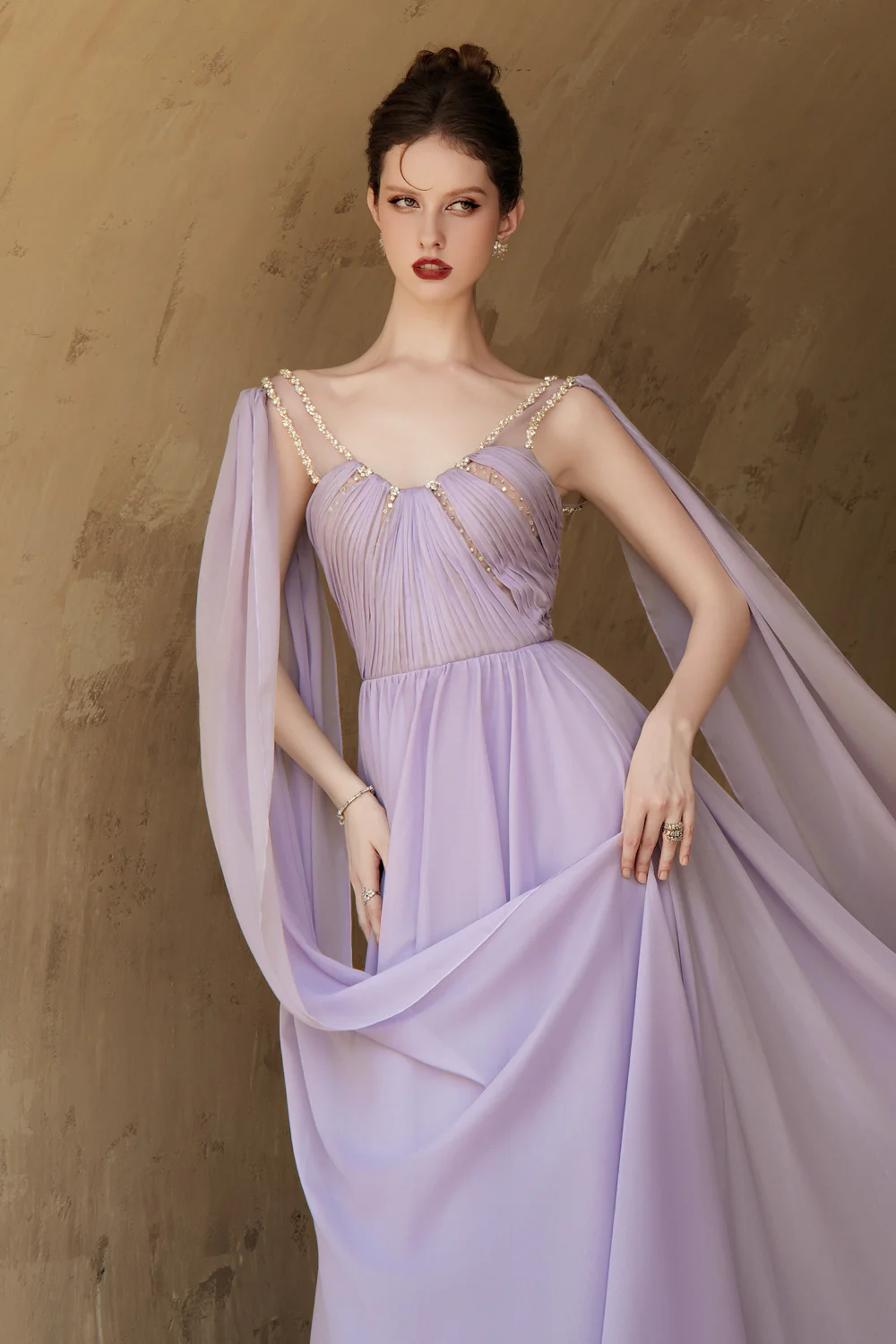 Violette A-line Scoop Neck Silk Blend Maxi Dress