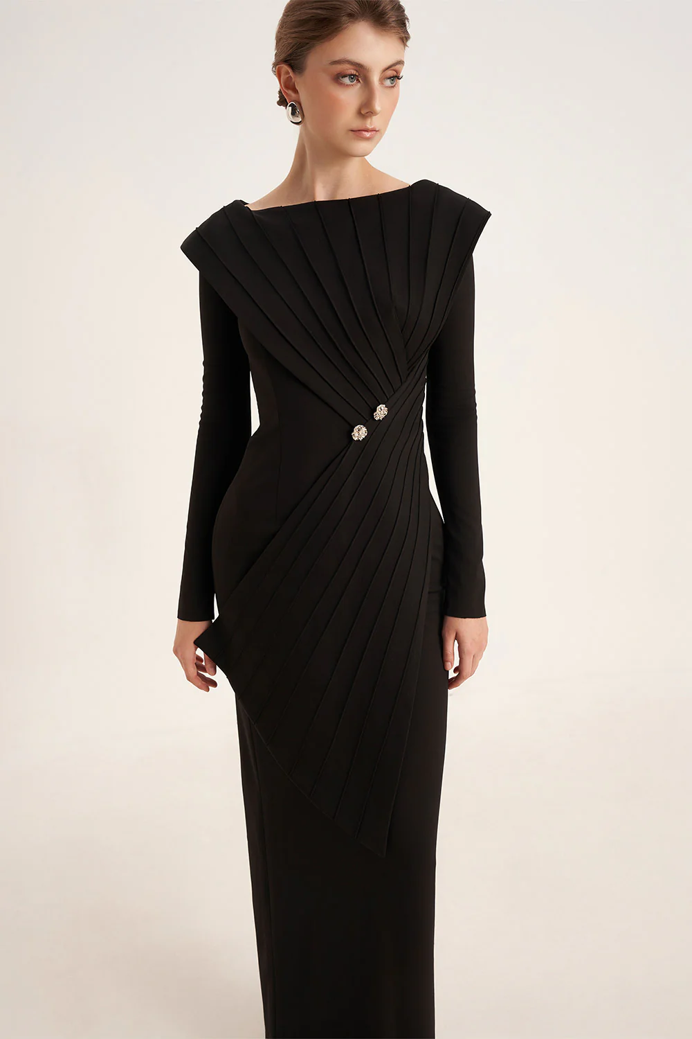 Salvia Sheath Back Slit Cotton Floor Length Dress