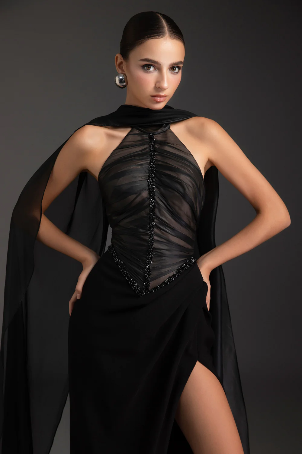 Marleigh Scarf Neck Rhinestone Maxi Dress