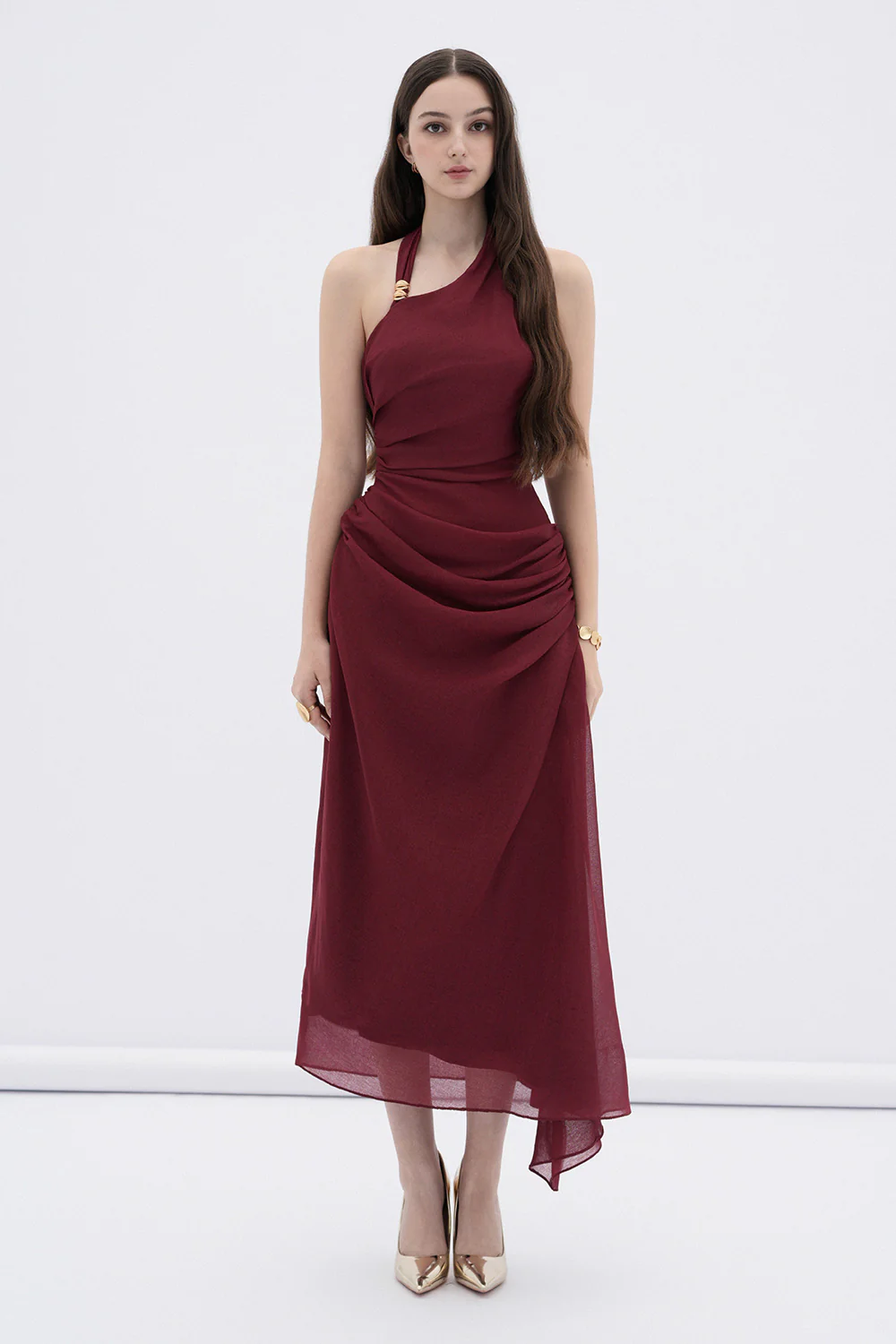 Elowen A-line Halter Neck Linen Midi Dress