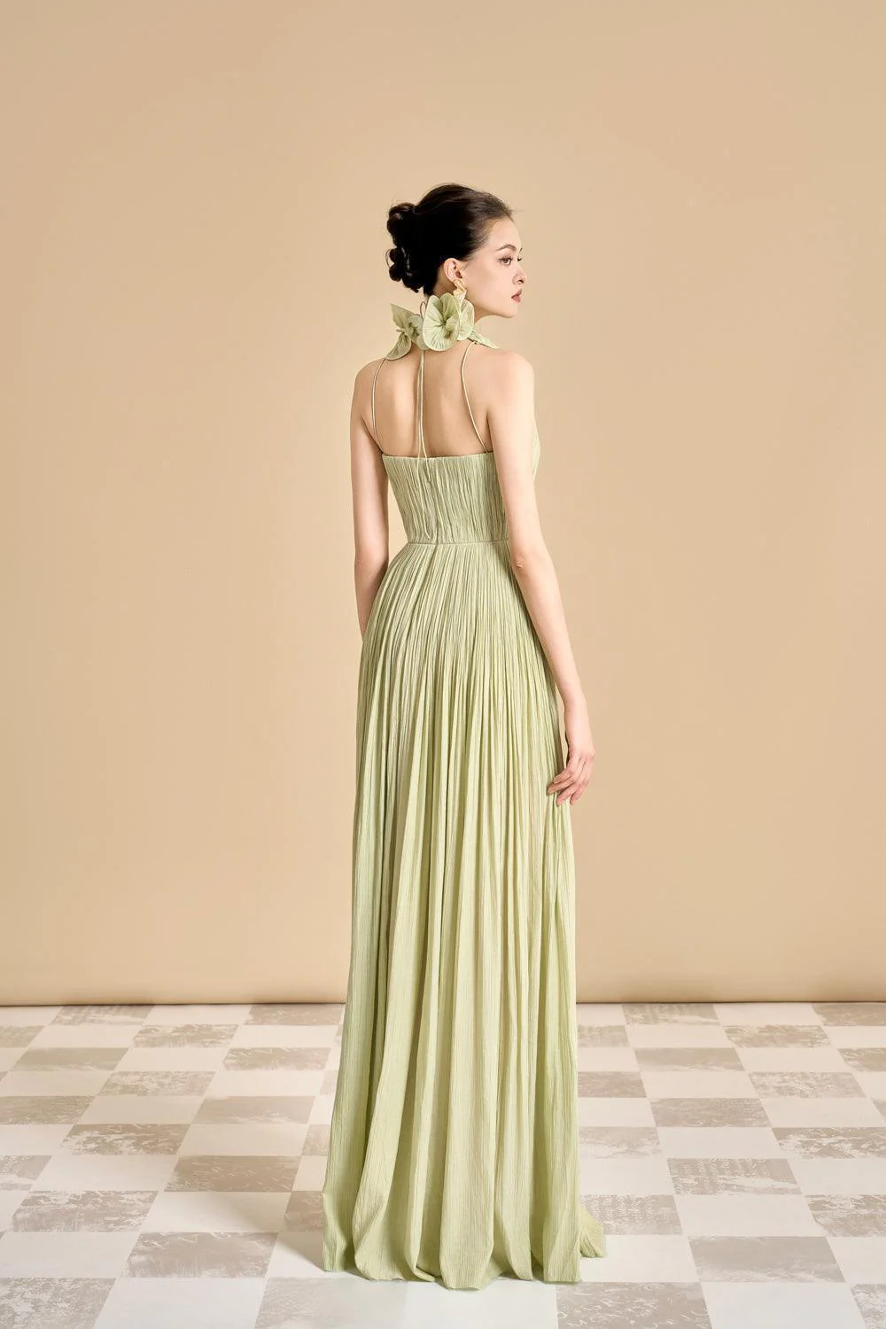 Nasir Gathered Scoop Neck Tencel Floor Length Dress