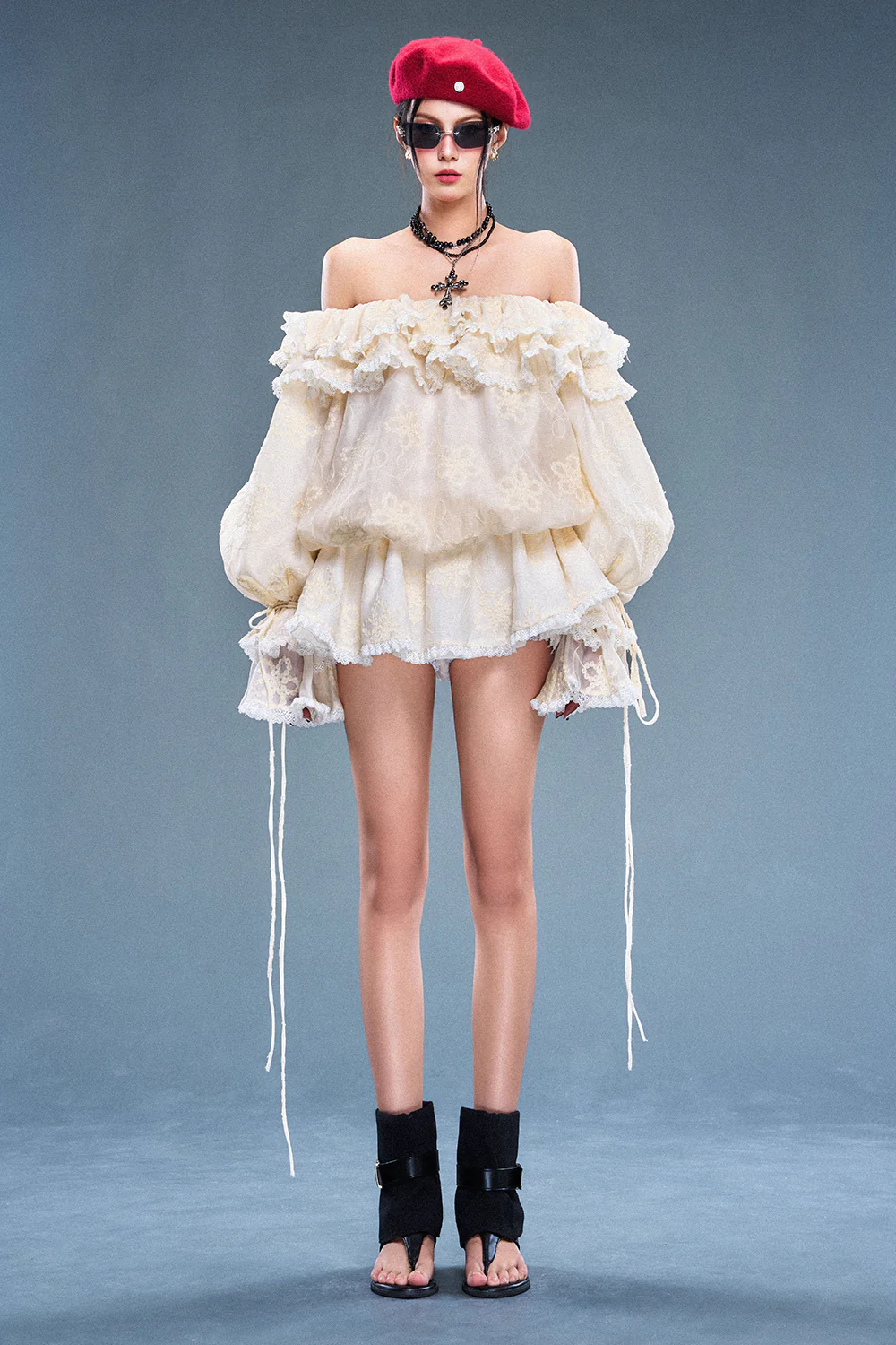 Veil Blouson Ruffle Mini Dress