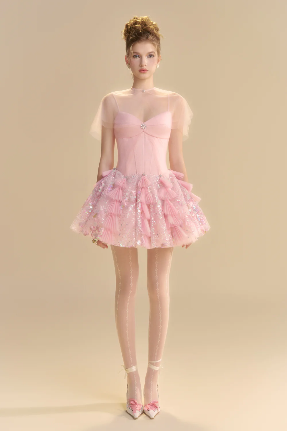 Blush Cape Sleeve Sequin Mini Dress