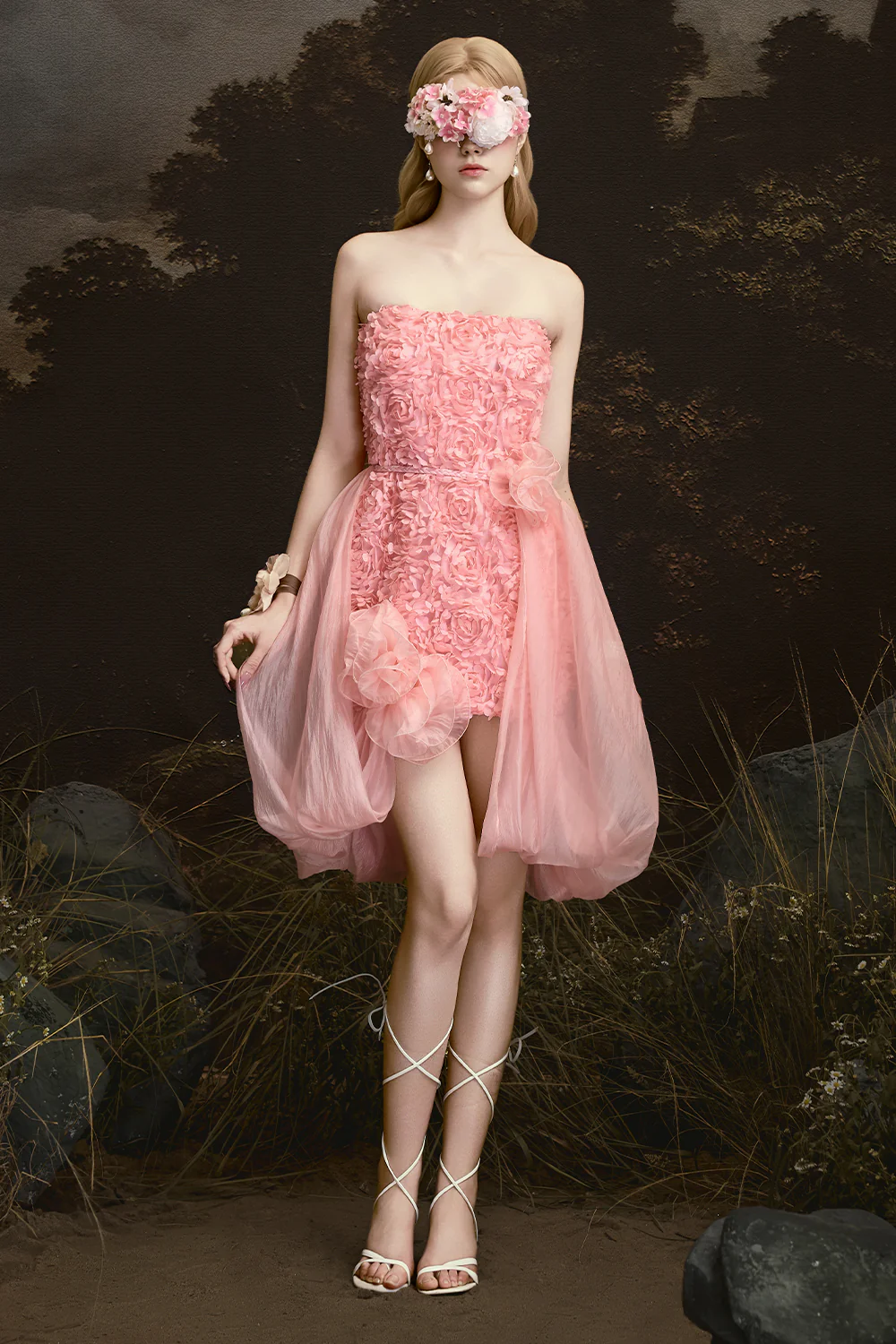 Hazy Straight Across Applique Mini Dress