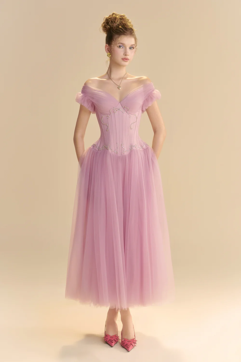 Brumelle Sweetheart Bead Midi Dress