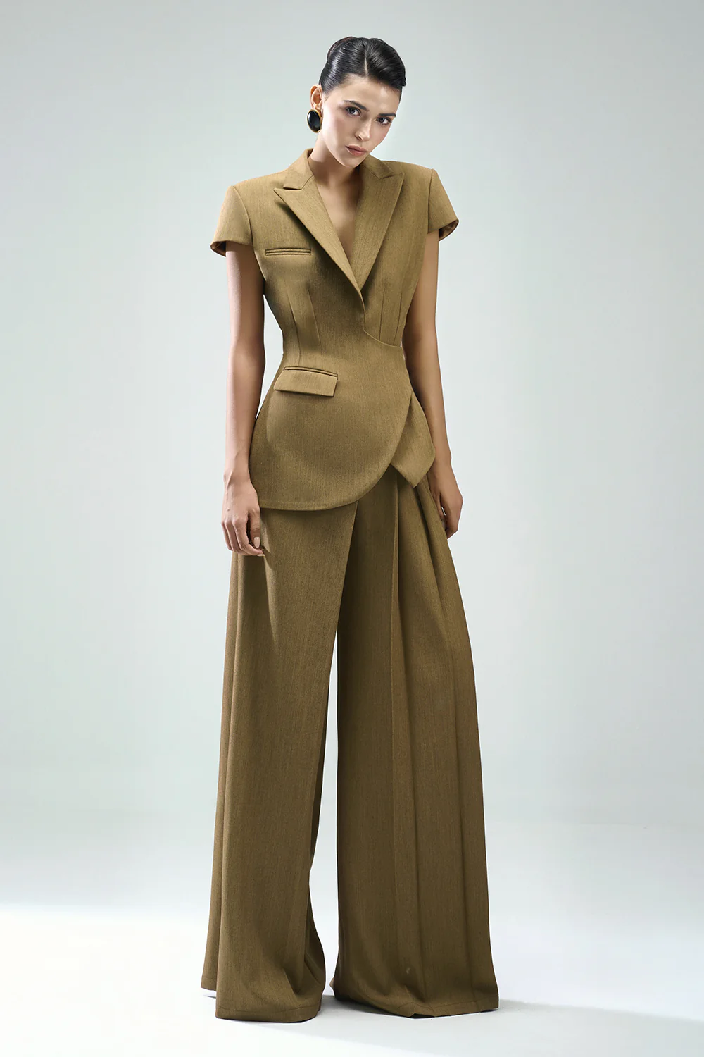 Margot Hourglass Cap Sleeved Crinkle Crepe Blazer