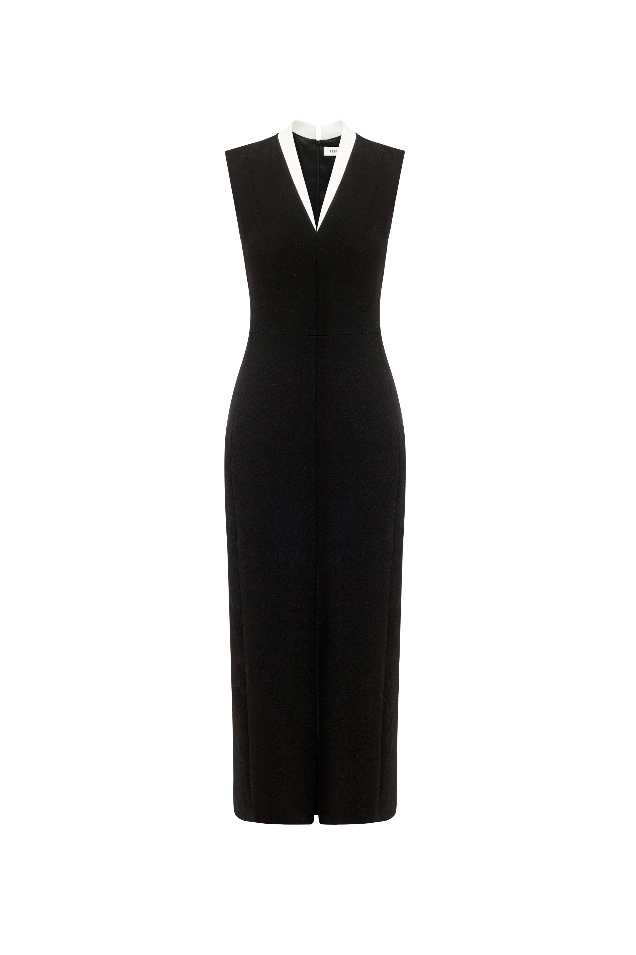 Vincent Sheath Front Slit Silk Crepe Midi Dress