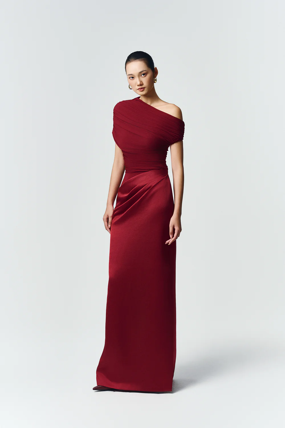 Enya Asymmetric Neck Gathering Maxi Dress