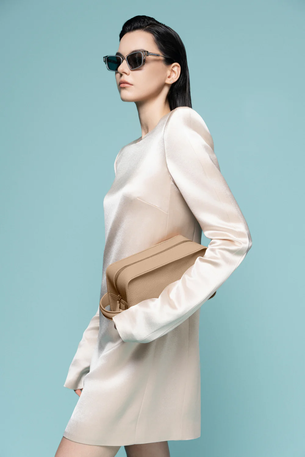 Roubaix Straight Round Neck Satin Mini Dress