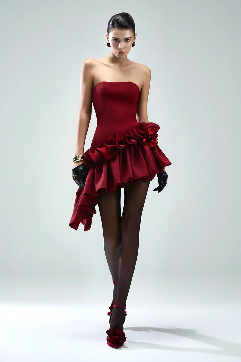 Seaweed Asymmetric Straight Across Neck Twill Mini Dress