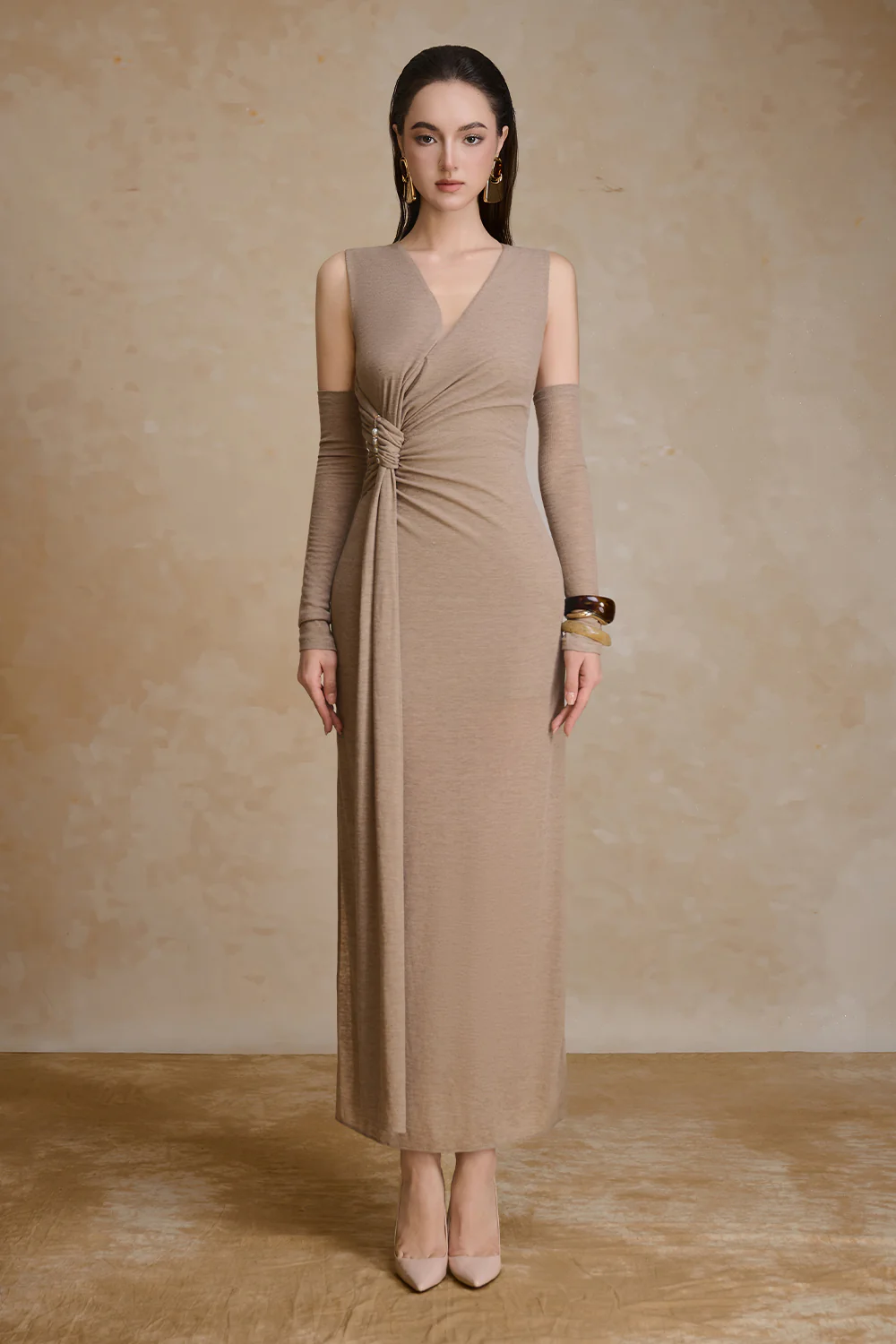 Goldsand Sheath Gathering Maxi Dress