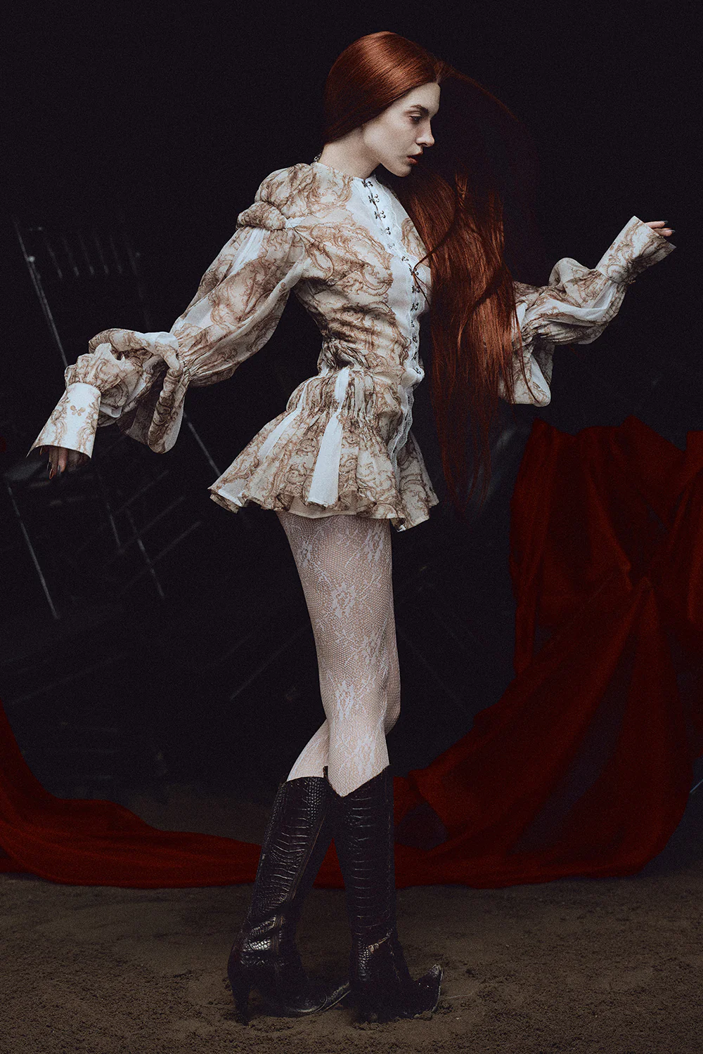 Bellona Leg Of Mutton Sleeve Gathering Mini Dress