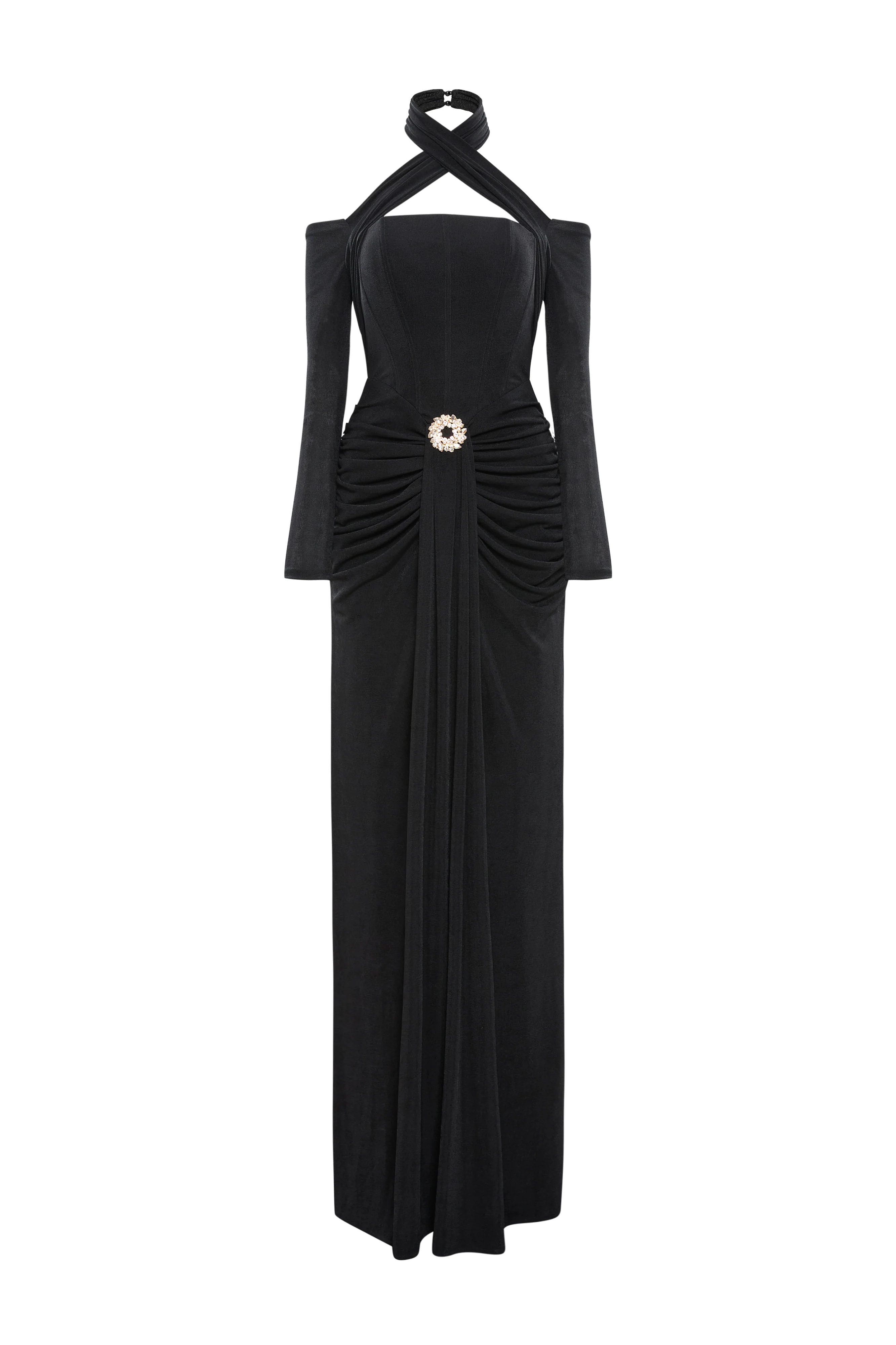 Maelis Sheath Crossover Neck Spandex Maxi Dress