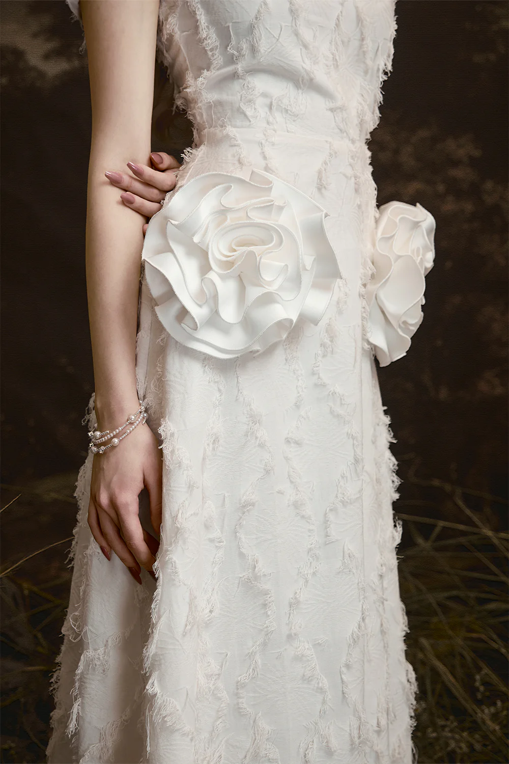 Twin Roses Round Neck Fringe Midi Dress