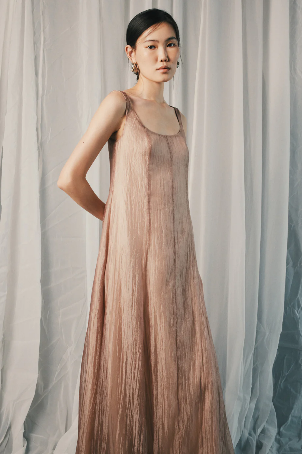 Soft Ember Scoop Neck Draped Maxi Dress