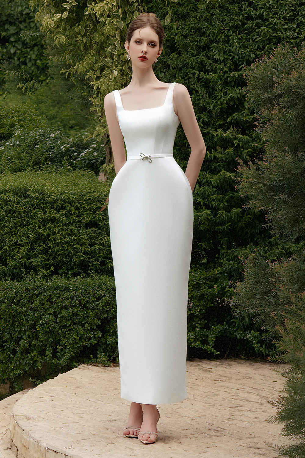 Marcele Pegged Square Neck Taffeta Maxi Dress