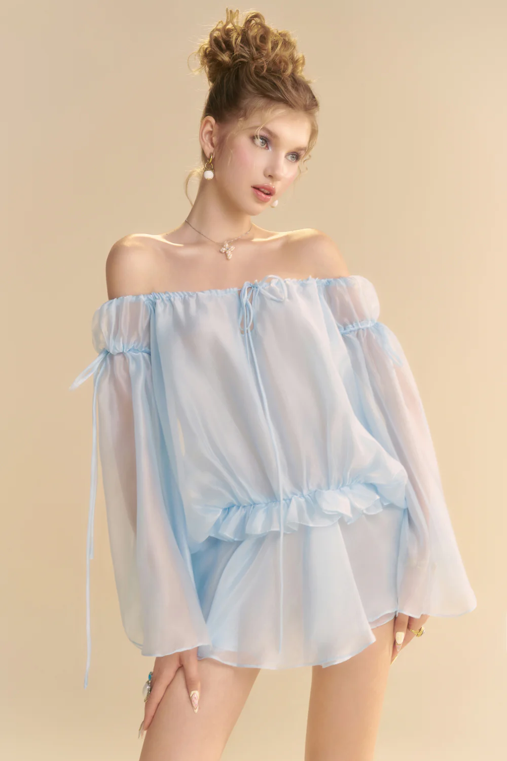 Alize Blouson Ribbon Mini Dress