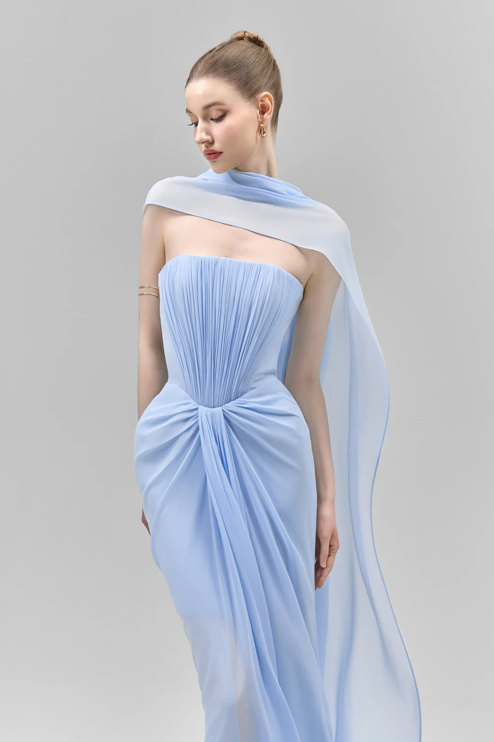 Marivelle Sheath Scarf Neck Chiffon Floor Length Dress