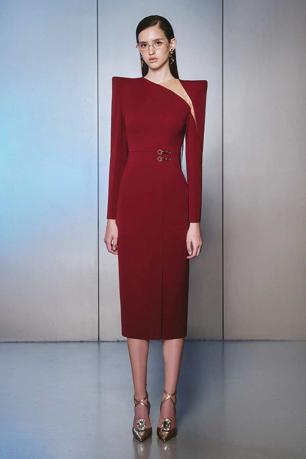 Malicen Sheath Square Shoulder Cotton Midi Dress