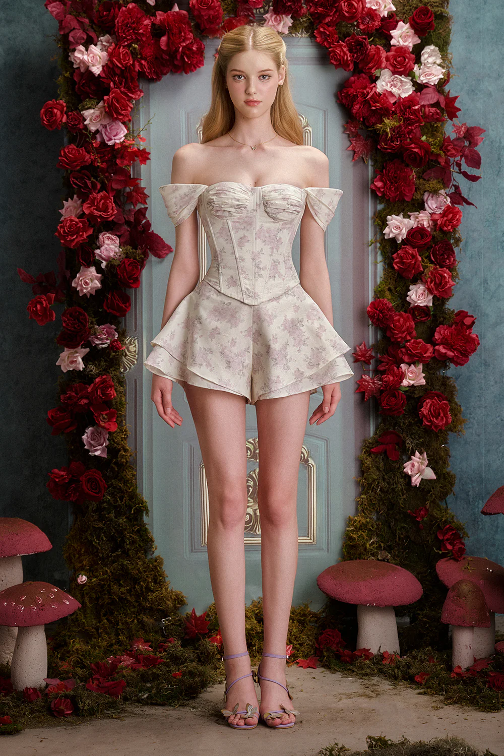 Katherine A-line Off-Shoulder Woven Mini Set