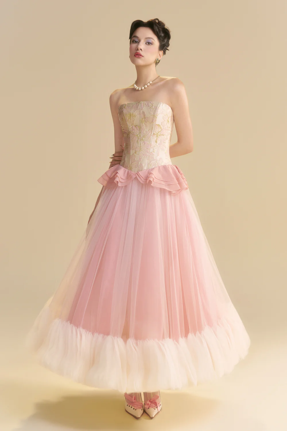 Floriade Straight Across Neck Ruffle Maxi Dress