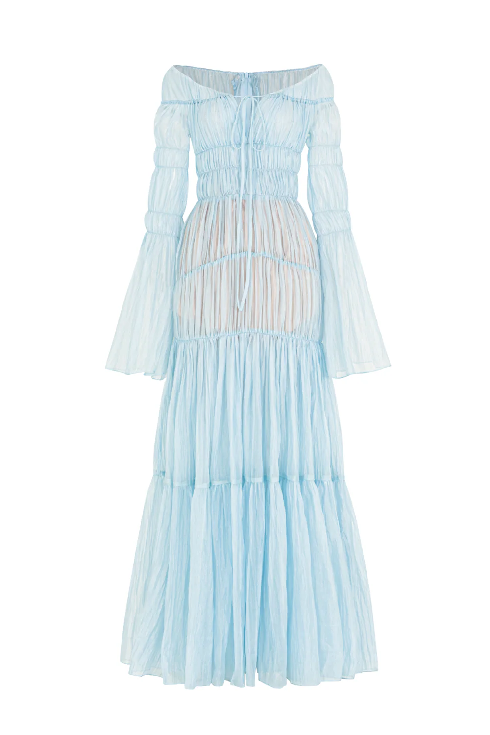 Aquarelle Poet Sleeve Gathering Maxi Dress