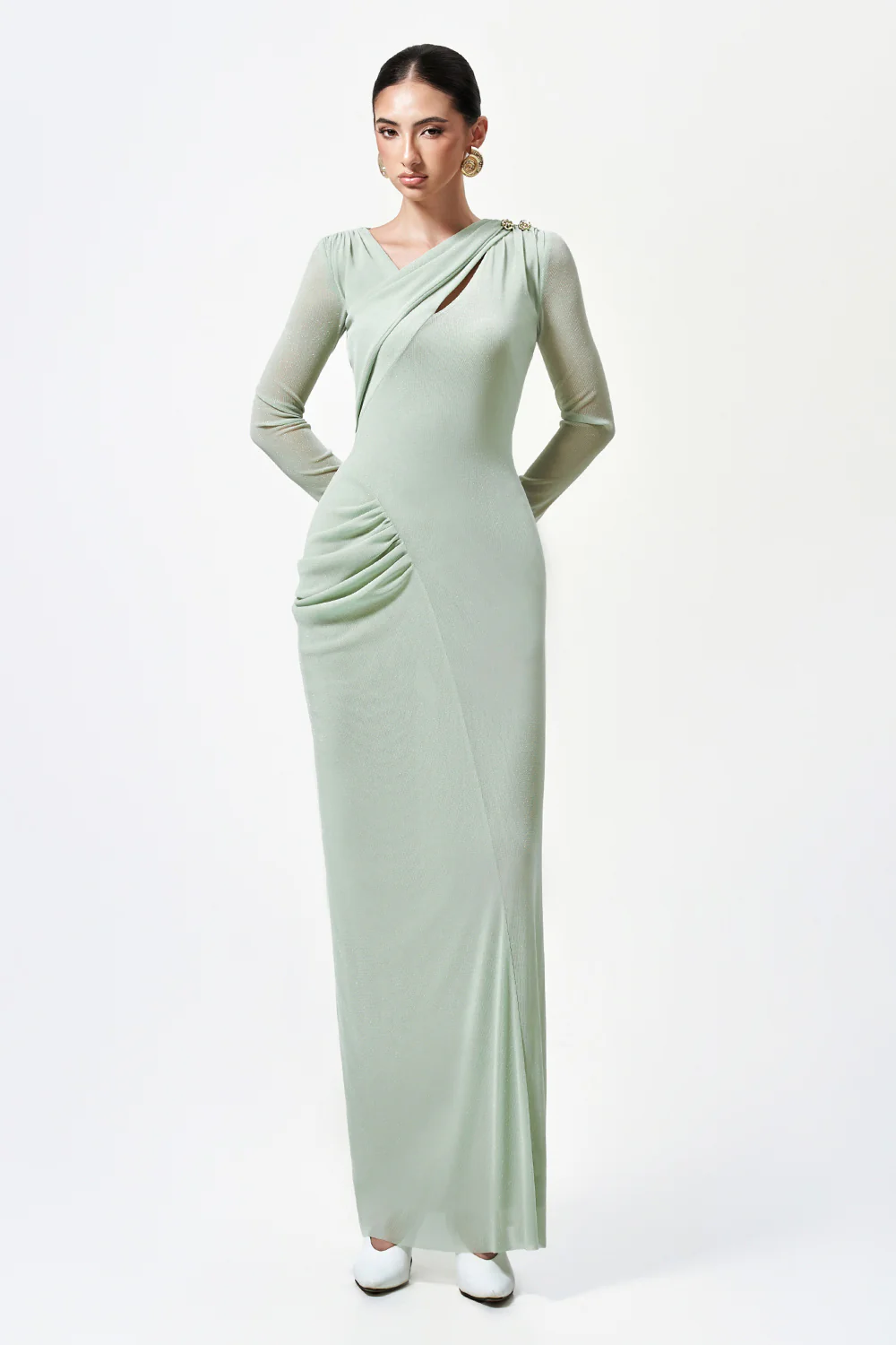 Verlarune Sheath Asymmetric Neck Elastic Cotton Maxi Dress