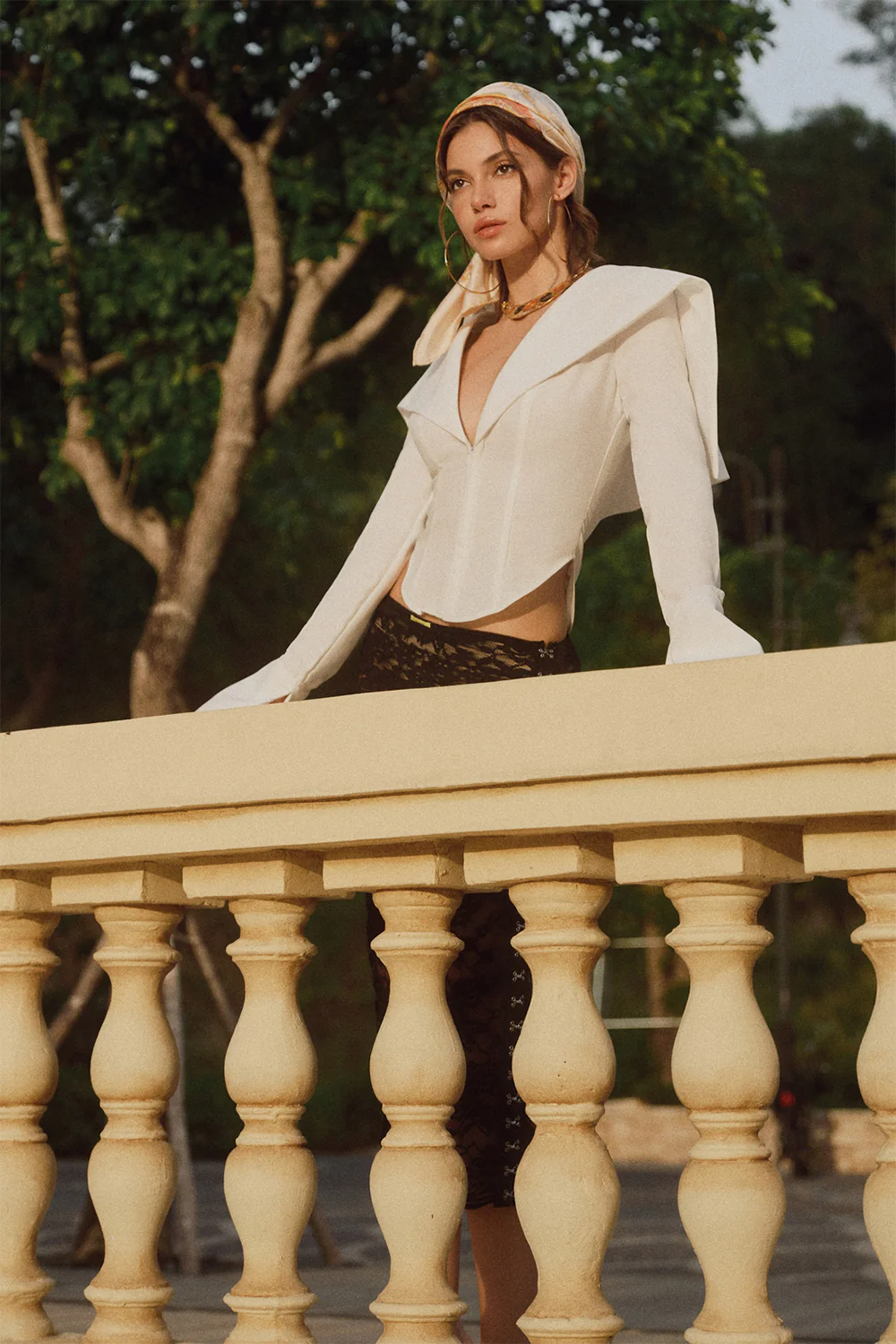 Marinaia Bodycon Cape Shoulder Twill Jacket